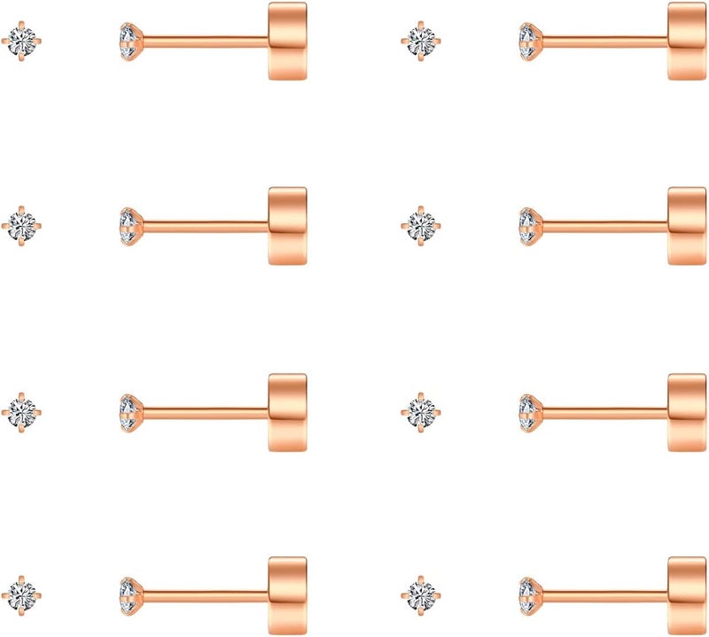 FOSIR 8 Pairs Tiny Flat Back Earrings for Women Men 14K Gold Plated Surgical Stainless Steel Stud Earrings Hypoallergenic Cubic Zirconia Studs Cartilage Earrings 2mm 3mm 4mm - Image 1